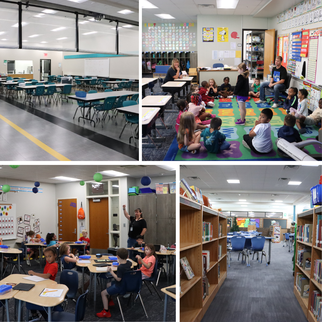  Collage of classrooms and building spaces